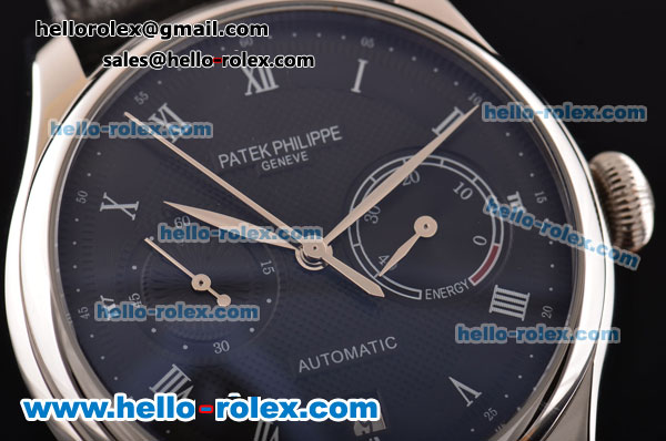 Patek Philippe Complications Asia ST22 Automatic Stainless Steel Case with Black Leather Strap and Black Dial Roman Markers - Click Image to Close